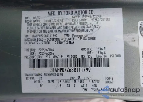2008 Ford Fusion Se из США, поврежденный, VIN 3FAHP07Z68R111799